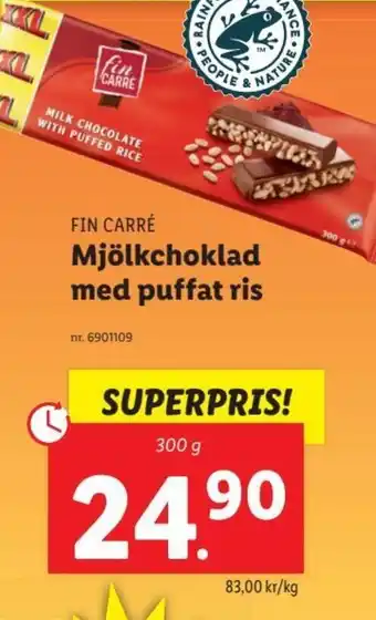 Lidl Fin Carré Mjölkchoklad med puffat ris erbjuda