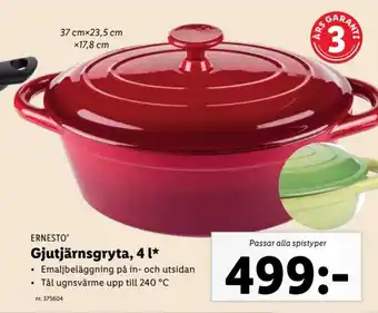 Lidl Ernesto Gjutjärnsgryta 4 L erbjuda