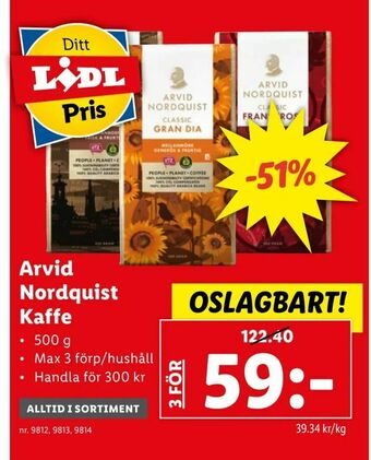 Lidl Arvid Nordquist Kaffe erbjuda