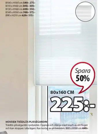 JYSK Hovden Trådlös Plisségardin erbjuda