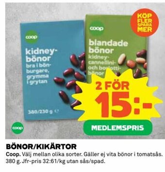 Coop Bönor/Kikärtor erbjuda