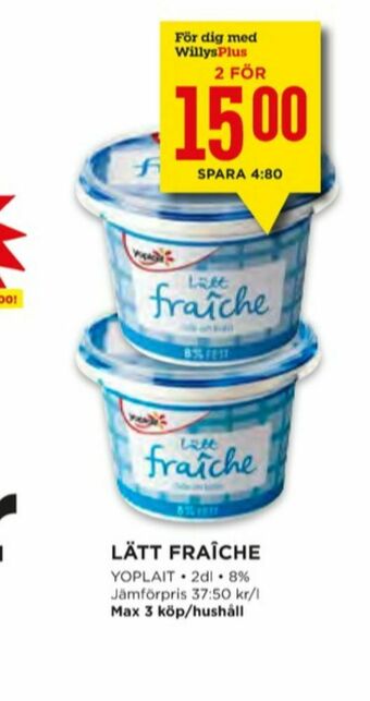 Willys Yoplait Crème fraiche erbjuda