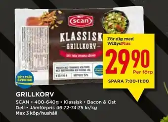 Willys Scan Grillkorv 400-640g erbjuda
