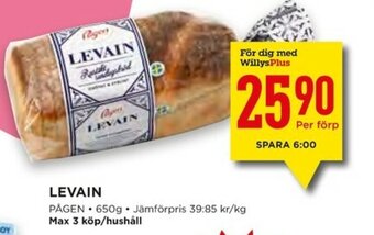 Willys Pågen Levain 650g erbjuda