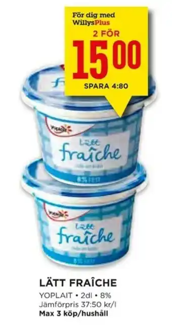 Willys Yoplait Lätt Fraîche 2dl erbjuda