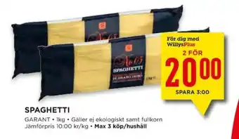 Willys Garant Spaghetti 1kg erbjuda