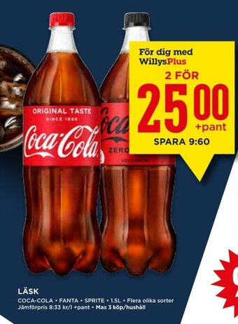Willys Coca-Cola/Fanta/Sprite Läsk 1.5L erbjuda