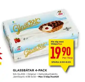 Willys Sia Glass Glassbåtar 4-pack erbjuda