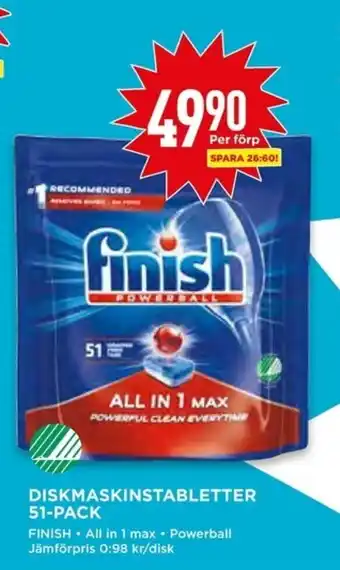 Finish Powerball All in 1 max Diskmaskinstabletter 51-pack