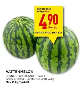 Willys Spanien, Grekland Vattenmelon erbjuda