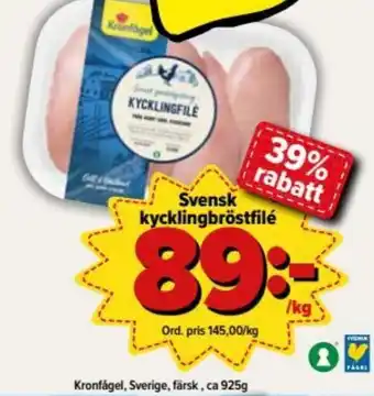 Östenssons Kronfågel, Sverige Svensk Kycklingbröstfilé 925g erbjuda