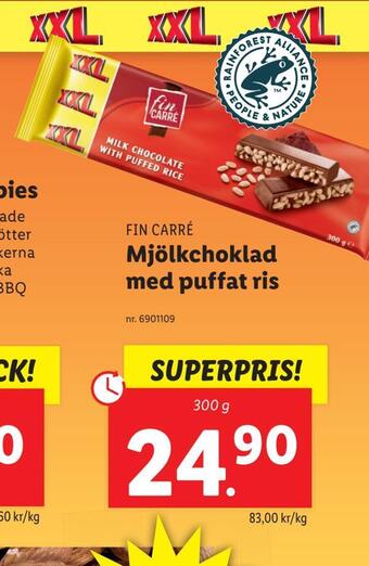 Lidl Mjölkchoklad med puffat ris erbjuda