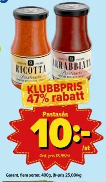 Östenssons Garant Pastasås 400g flera sorter erbjuda