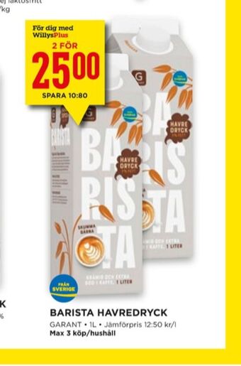 Willys Barista havredryck erbjuda