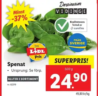 Lidl Spenat 500g erbjuda