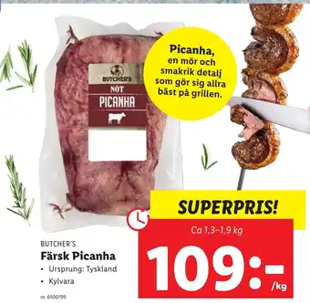 Lidl Butcher's Färsk Picanha 1,3-1,9kg erbjuda