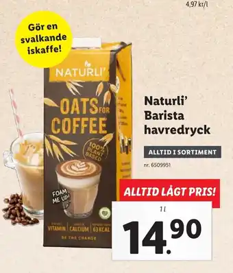 Lidl Naturli' Barista havredryck 1L erbjuda