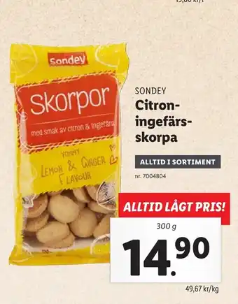 Lidl Sondey Citroningefärsskorpa 300g erbjuda