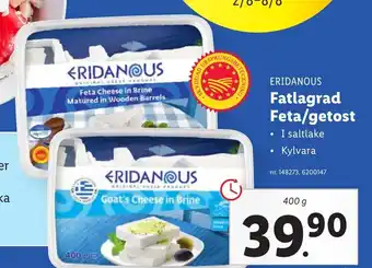 Lidl Eridanous Fatlagrad Feta/getost 400g erbjuda