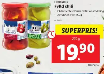 Lidl Eridanous Fylld chili 270g erbjuda
