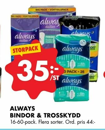 ÖoB Always bindor & trosskydd erbjuda