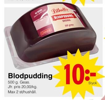 Matöppet Geas blodpudding erbjuda