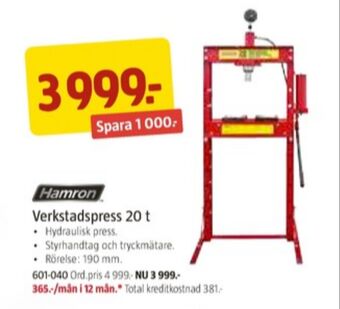 Jula Hamron verkstadspress erbjuda