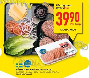 Willys Hemma Färska hamburgare 4-pack erbjuda