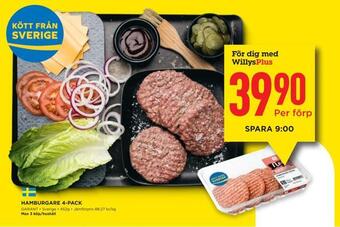 Willys Hamburgare 4-pack erbjuda