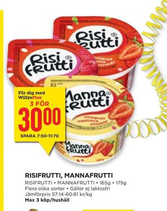 Willys Hemma Risifrutti, mannafrutti erbjuda