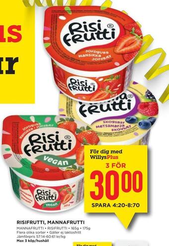Willys Risifrutti, mannafrutti erbjuda