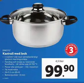 Lidl Ernesto Kastrull med lock 4,5L erbjuda