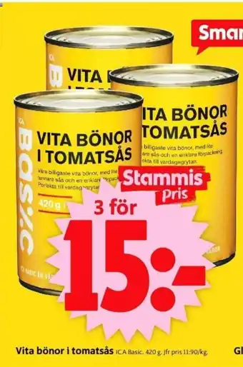 ICA Supermarket Vita Bönor i Tomatsås erbjuda