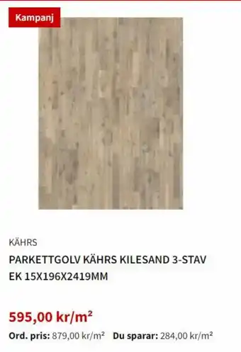 Bauhaus Parkettgolv Kährs Kilesand 3-stav Ek 15x196x2419mm erbjuda