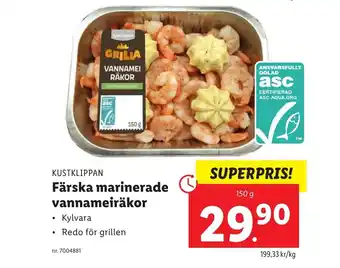 Lidl Kustklippan Färska marinerade vannameiräkor 150g erbjuda