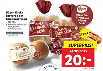 Lidl Pågen färska korvbröd och hamburgerbröd 320-416g erbjuda