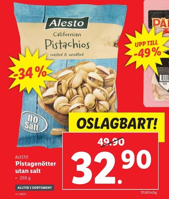 Lidl Alesto Pistagenötter utan salt 250g erbjuda