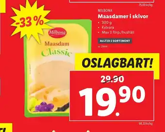 Lidl Milbona Maasdamer i skivor 300g erbjuda