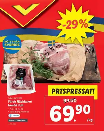 Lidl Färsk fläskkarré benfri i bit erbjuda