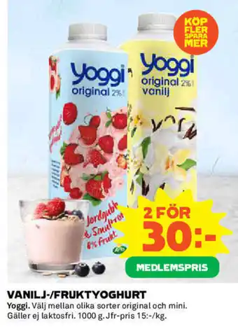 Yoggi Vanilj-/Fruktyoghurt 1000g