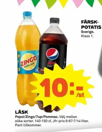Coop Pepsi/Zingo/7up/Pommac Läsk 140-150cl erbjuda