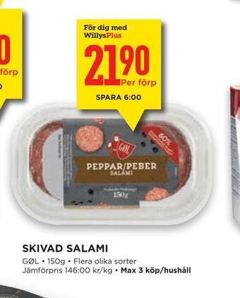 Willys Skivad salami erbjuda