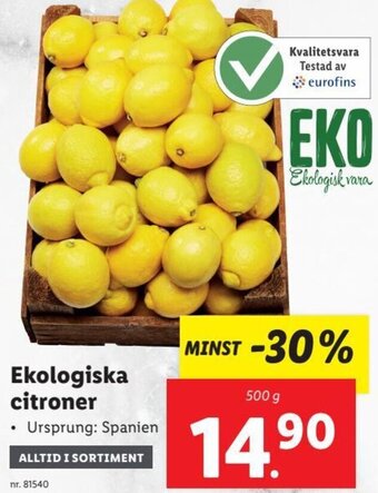 Lidl Ekologiska Citroner erbjuda