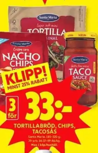 ICA Kvantum Tortillabröd, Chips Tacosas erbjuda