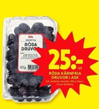 ICA Kvantum Röda Kärnfria Druvor i Ask erbjuda