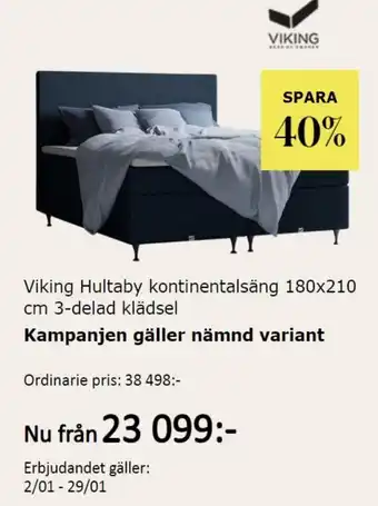 Viking Hultaby Kontinentalsäng 180x210 cm 3-delad Klädsel