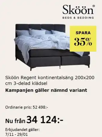 Sköön Regant Kontinentalsäng 200x200 cm 3-delad Klädsel