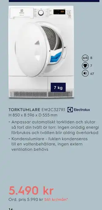 Electrolux Home Torktumlare ew2c327r1 erbjuda