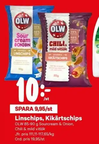 City Gross Olw Linschips, Kikärtschips 85-90g erbjuda
