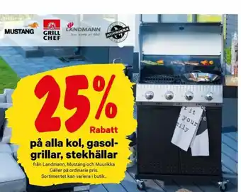 City Gross 25% Rabatt Landmann, Mustang och Muurikka på alla kol, gasolgrillar, stekhällar erbjuda